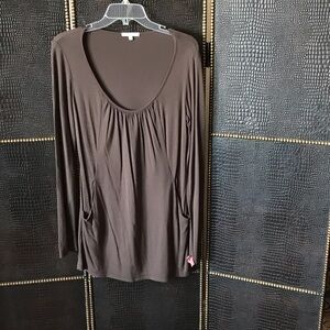 Matty M Brown Scoop Neck Long Sleeve Top